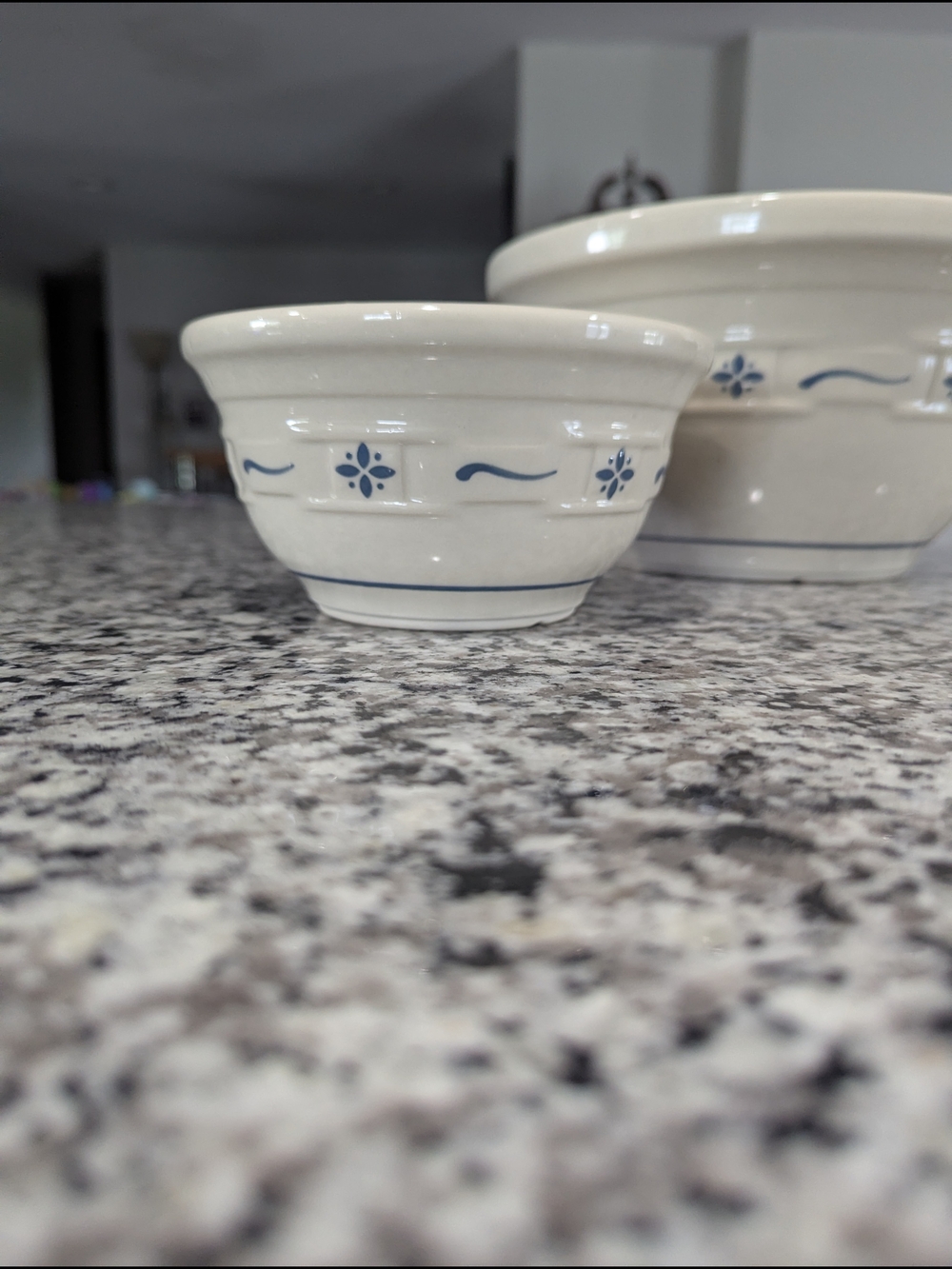 Longaberger Cream and Blue Ceramic Serving Bowl Set